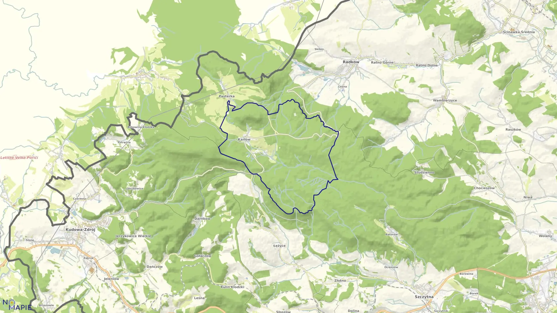 Mapa obrębu Karłów w gminie Radków