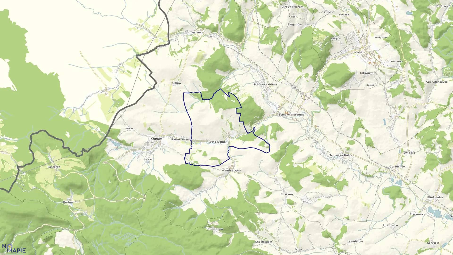 Mapa obrębu Ratno Dolne w gminie Radków