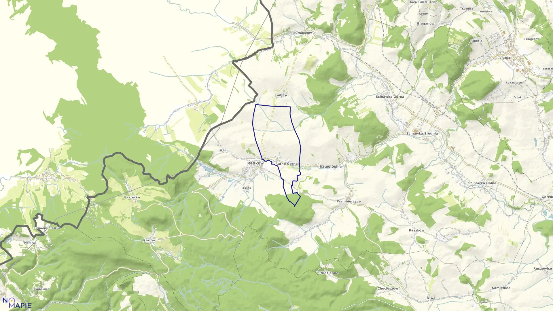 Mapa obrębu Ratno Górne w gminie Radków