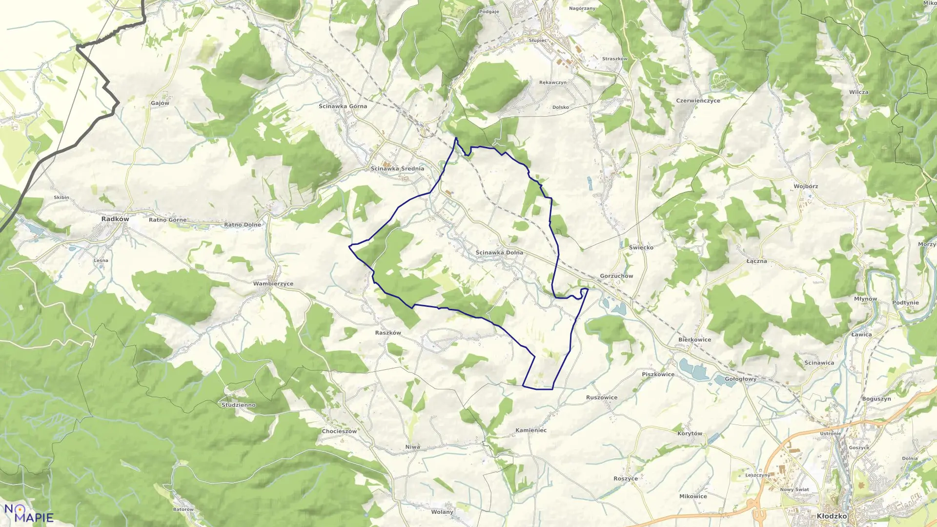 Mapa obrębu Ścinawka Dolna w gminie Radków