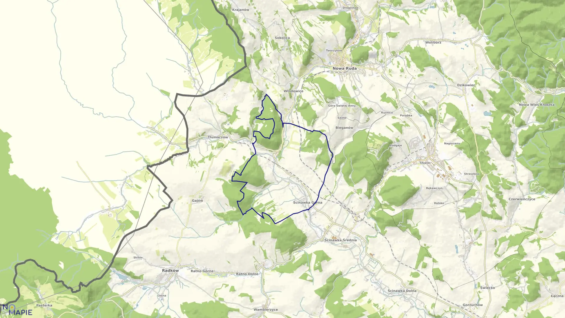 Mapa obrębu Ścinawka Górna w gminie Radków