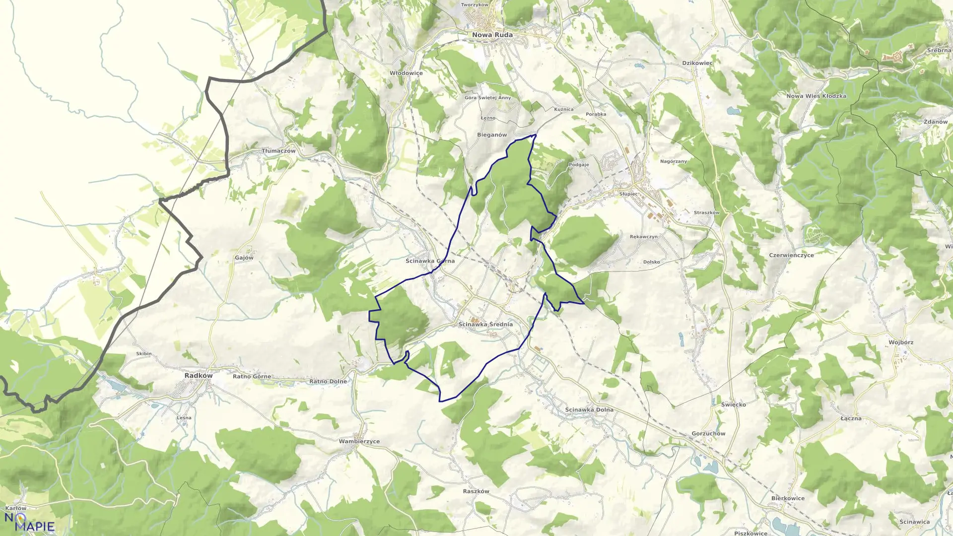 Mapa obrębu Ścinawka Średnia w gminie Radków