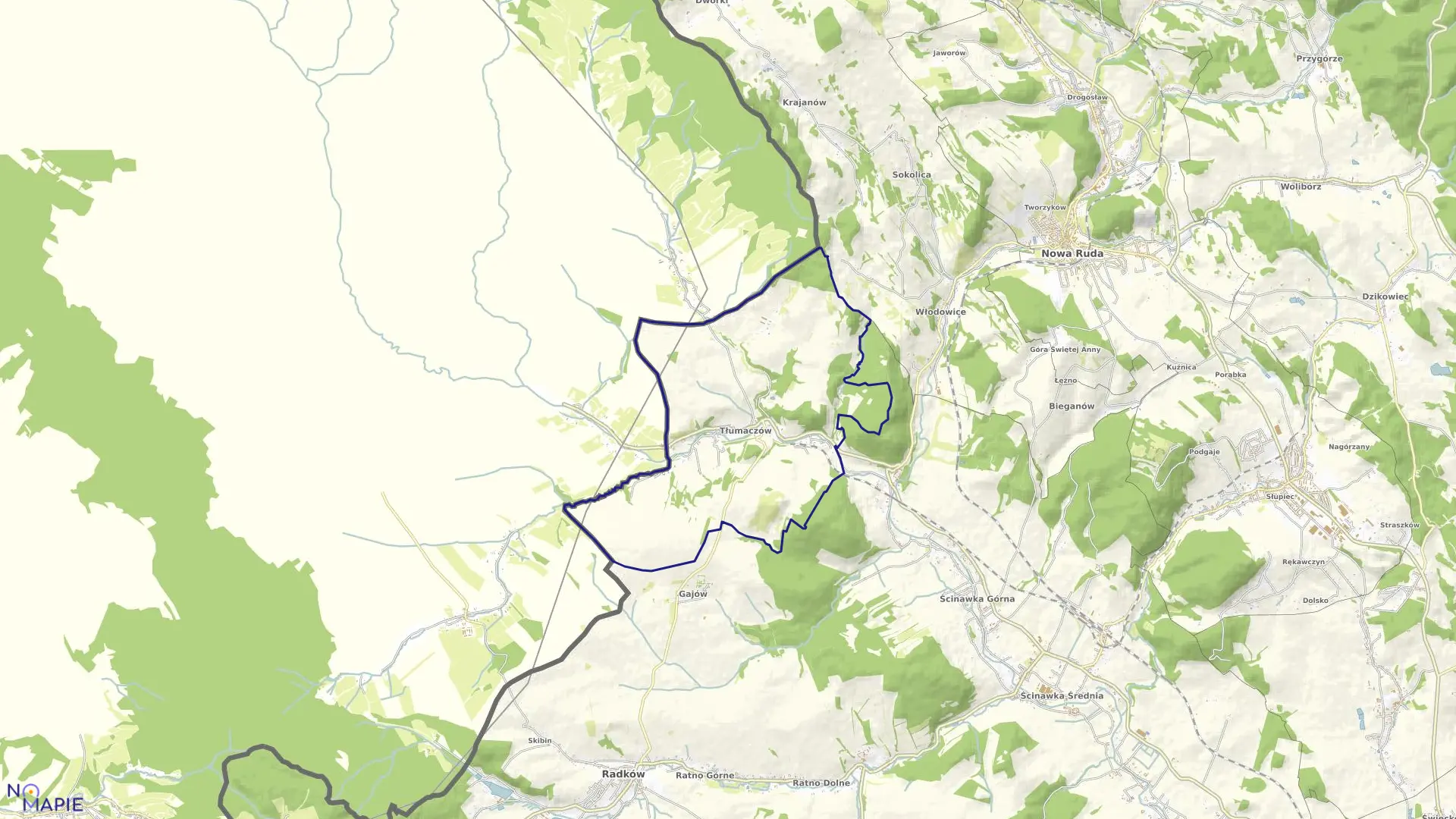 Mapa obrębu Tłumaczów w gminie Radków