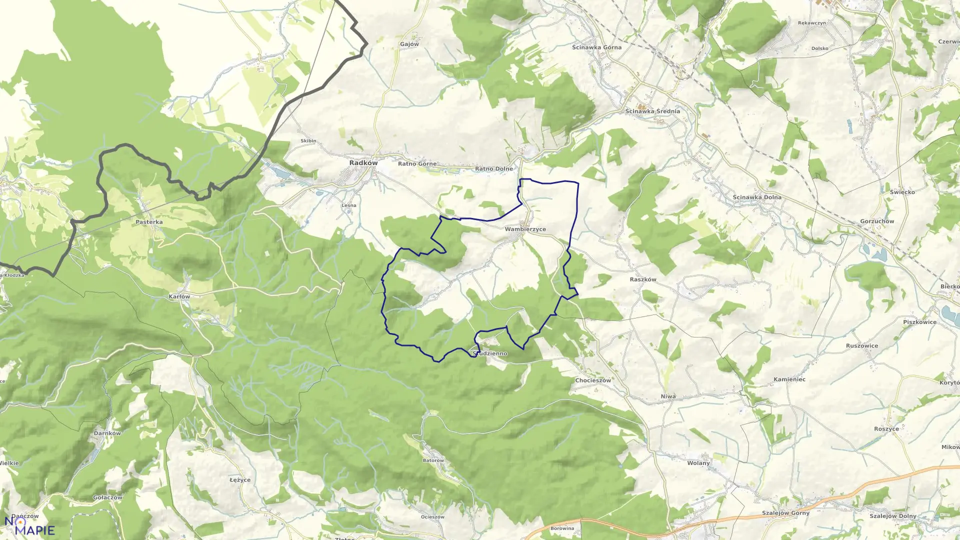 Mapa obrębu Wambierzyce w gminie Radków